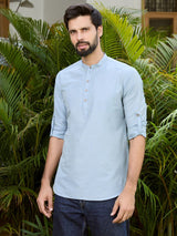 Men Pack Of 2 White & Blue Deluxe Cotton Solid Short Kurta