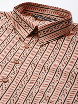 Men Peach Regular Pure Cotton Pathani Printed Men's Kurta