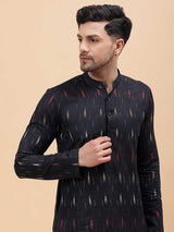 Men Black & Red Pure Cotton Printed Straight Kurta With Pajama