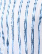 Men White with Vertical Blue Stripes Chikankari Embroidered Cotton Kurta Set