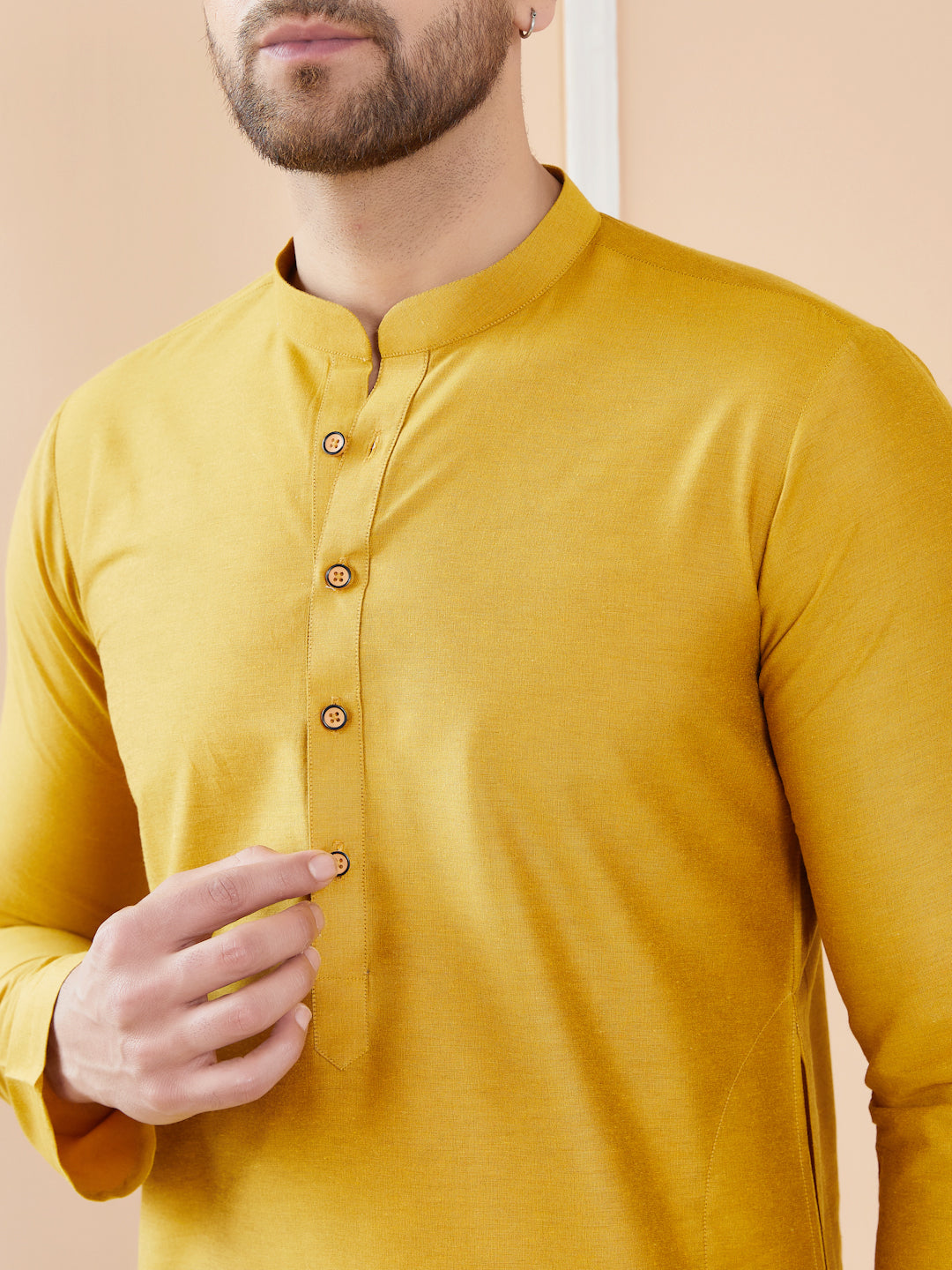 Yellow Cotton Solid Straight Kurta