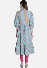 Women Blue And Pink Printed Kurti