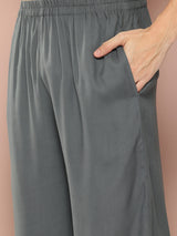 Men Grey Rayon Solid Pathani Sets