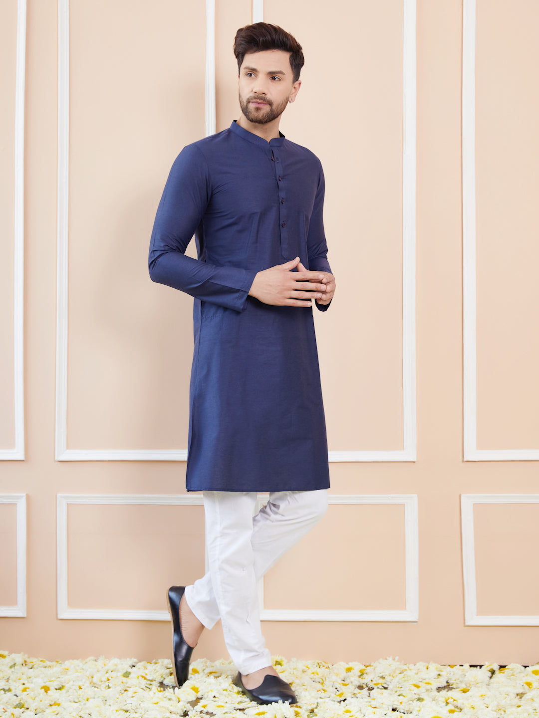 Blue Cotton Solid Straight Kurta