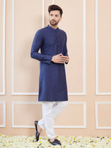 Blue Cotton Solid Straight Kurta