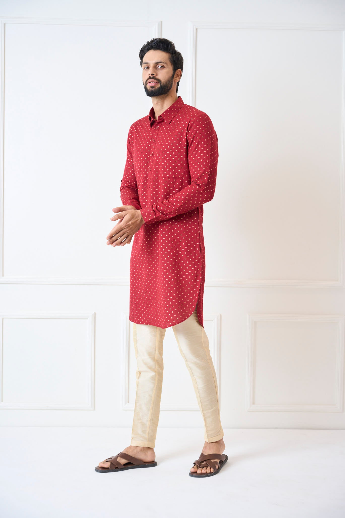 Men Deep Maroon Regular Pure Cotton Pathani Kurta