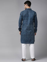 Men Indigo Regular Pure Cotton Pathani Printed Men's Kurta