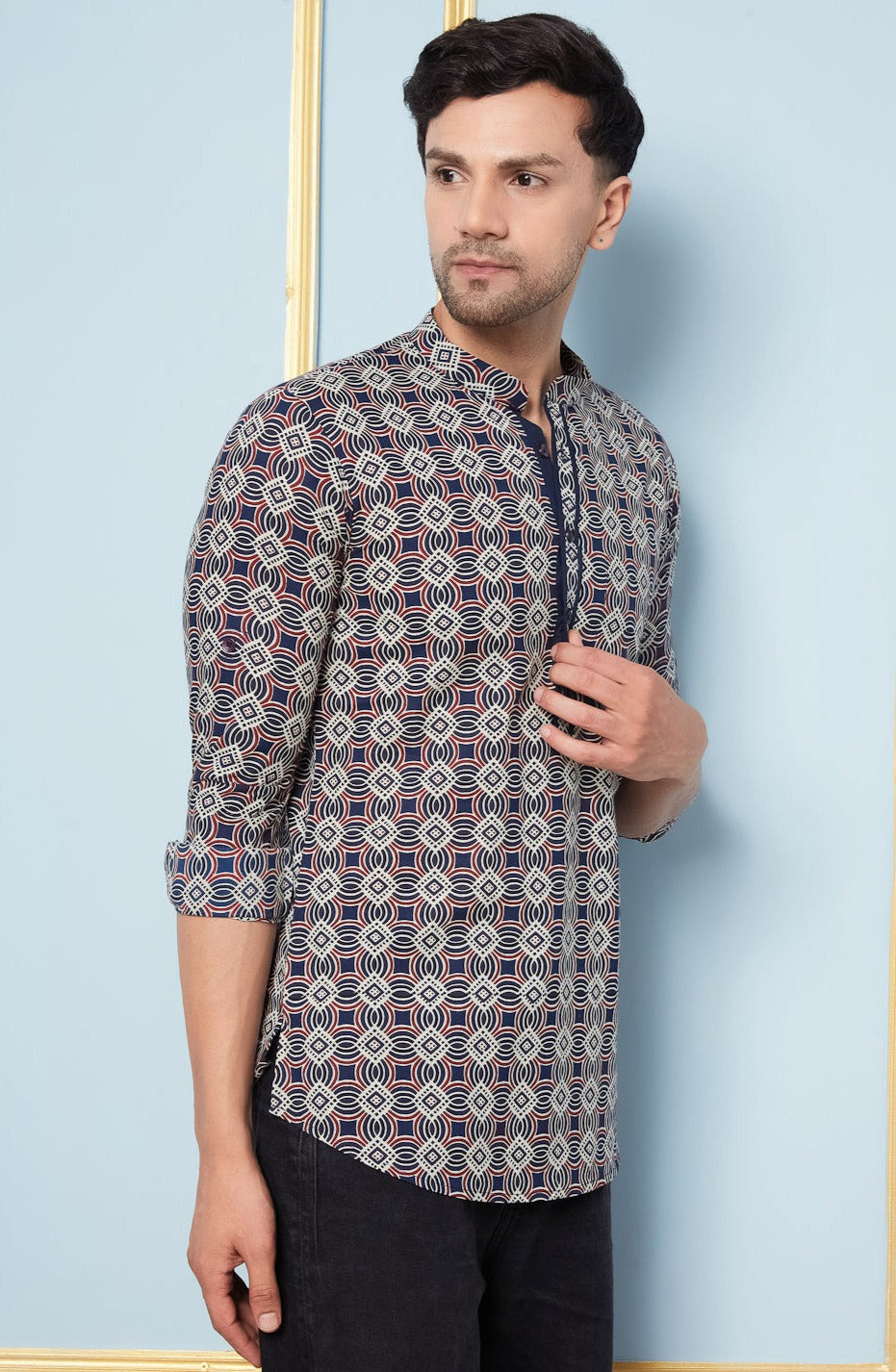 Men Multi Printed Circle Harmony Cotton Short Kurta