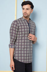 Men Multi Printed Circle Harmony Cotton Short Kurta