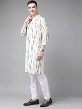Men White Multi Tie and dye Print Design Straight Kurta With Pyjama