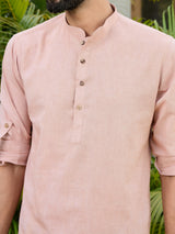 Men Pack Of 2 Brown & Blue Cotton Solid Short Kurta