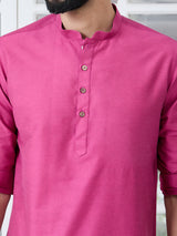 Men Pack Of 2 Pink & Brown Cotton Solid Short Kurta