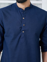 Men Pack Of 2 Turquoise Blue & Navy Blue Cotton Solid Short Kurta