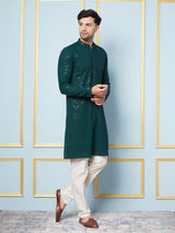 Men Emerald Radiance Embroidered Sequined Rayon Kurta