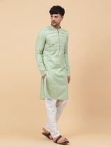 Riwaat.com Men Green Thread Work Cotton Silk Kurta Riwaat Embroidered Mehendi