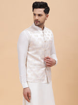 Men Elegant Woven Floral Pattern Jacquard Nehru Jacket