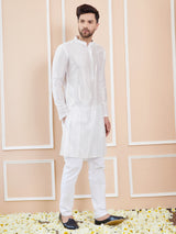 Off White Sequins Embroidered Chanderi Silk Straight Kurta