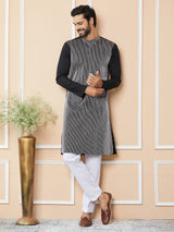 Black Thread & Sequins Worked Pure Cotton Straight Kurta with Pyjama