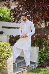 Men White Chikankari Embroidered Straight Kurta