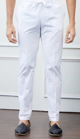 Men White with Subtle Pastel Stripes Kurta and Pajama