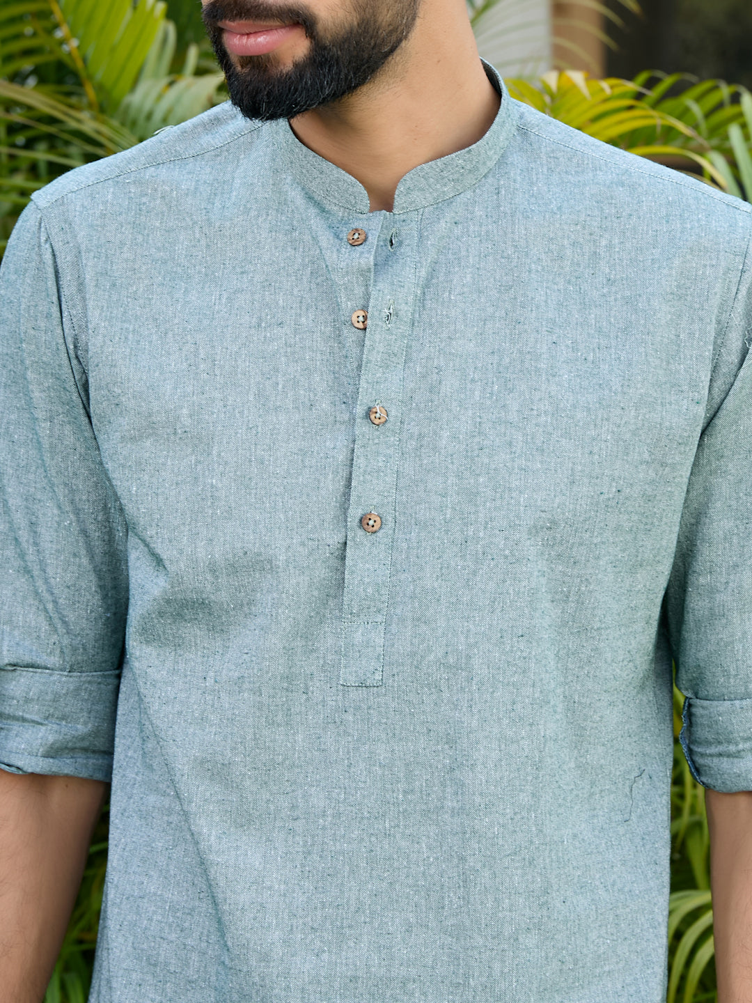 Men Pack Of 2 Turquoise Blue & Green Cotton Solid Short Kurta