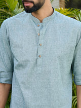 Men Pack Of 2 Turquoise Blue & Green Cotton Solid Short Kurta