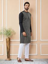 Black Thread & Sequins Worked Pure Cotton Straight Kurta with Pyjama