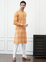 Riwaat.com Men Orange & Cream Printed Cotton Kurta Riwaat Printed