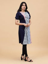 Women Navy Blue with Multicolor Floral Printed Cotton Kurti