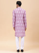 Men Lavender & White Pure Cotton Printed Straight Kurta With pyjama