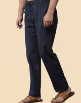 Men Navy Blue Solid Pajama