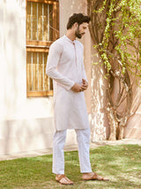 Men Pink Cotton Pintex Design Multi Thread Work Kurta With Pajama