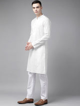 Men White Pure Cotton Chikankari Embroidered Straight Kurta With Pyjama
