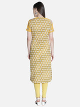 Women Mustard And Off White Printed Straight Cut Kurti