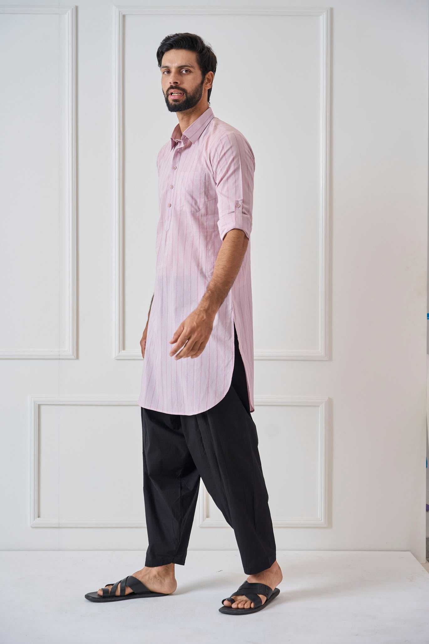 Men Soft Pink Regular Pure Cotton Pathani Kurta