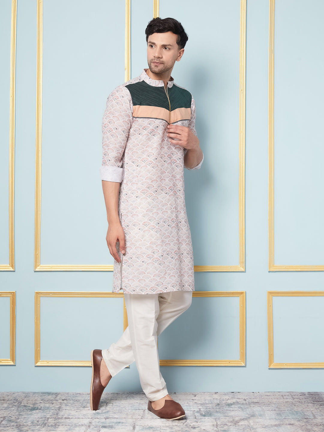 Men Multicoloured Printed Kurta With pyjama