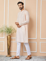 Peach Embroidered Pure Chanderi Silk Straight Kurta