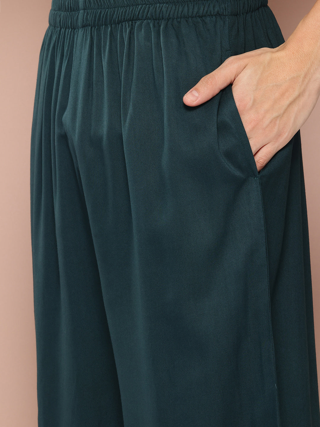 Men Green Rayon Solid Pathani Sets