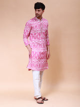 Riwaat.com Men Pink & White Embroidery Cotton Kurta Riwaat Embroidered