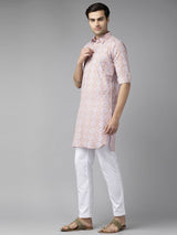 Men Beige Regular Pure Cotton Pathani Printed Men's Kurta