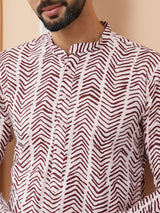 Baby Pink-Brown Printed Pure Cotton Straight Kurta with Pyjama