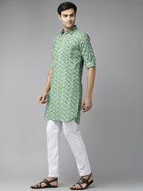 Men Green Regular Pure Cotton Pathani Printed Men's Kurta