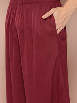 Men Maroon Rayon Solid Pathani Sets