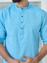 Men Pack Of 2 Turquoise Blue & Brown Cotton Solid Short Kurta