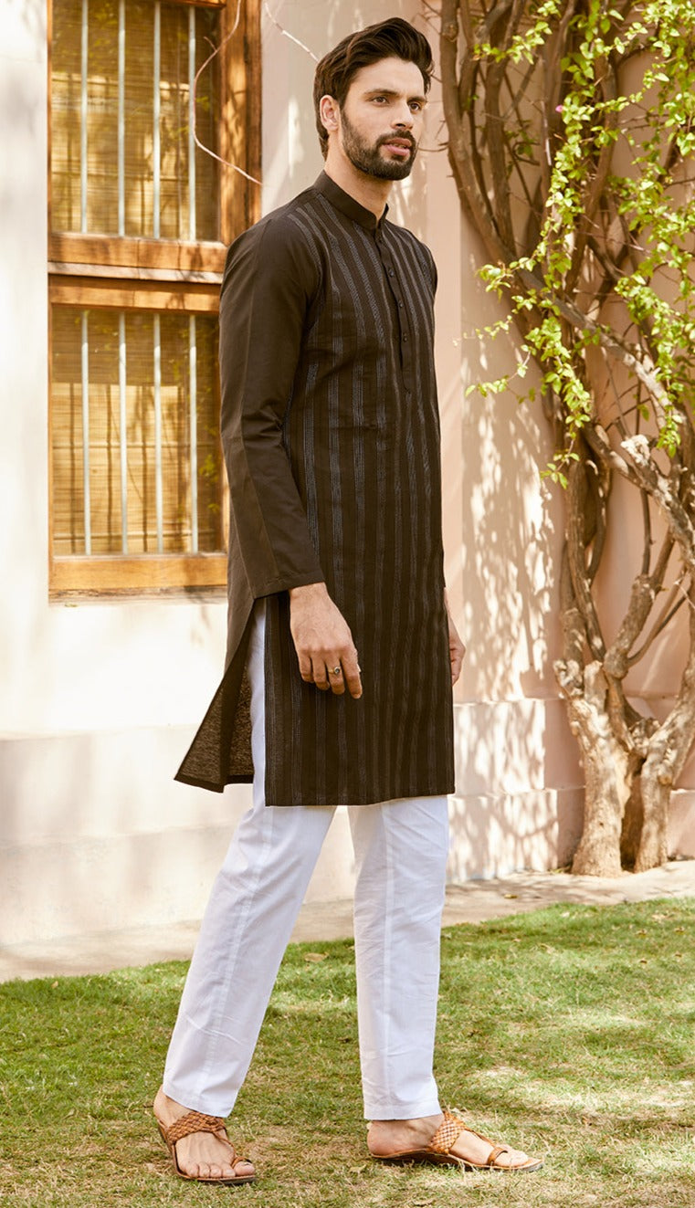 Men Onyx Classic Cotton Pintex Design Thread Work Kurta