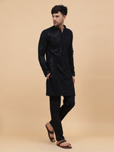 Men Midnight Elegance Embroidered Sequined Rayon Kurta