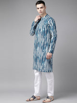 Men Blue Multi Tie and dye Print Design Straight Kurta With Pyjama
