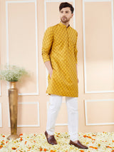 Mustard Ethnic Motifs Silk Jacquard Woven Design Straight Kurta