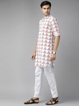 Men White Regular Pure Cotton Pathani Printed Men's Kurta