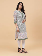 Women Multi Color Floral Printed Yoke Design Cotton Kurti